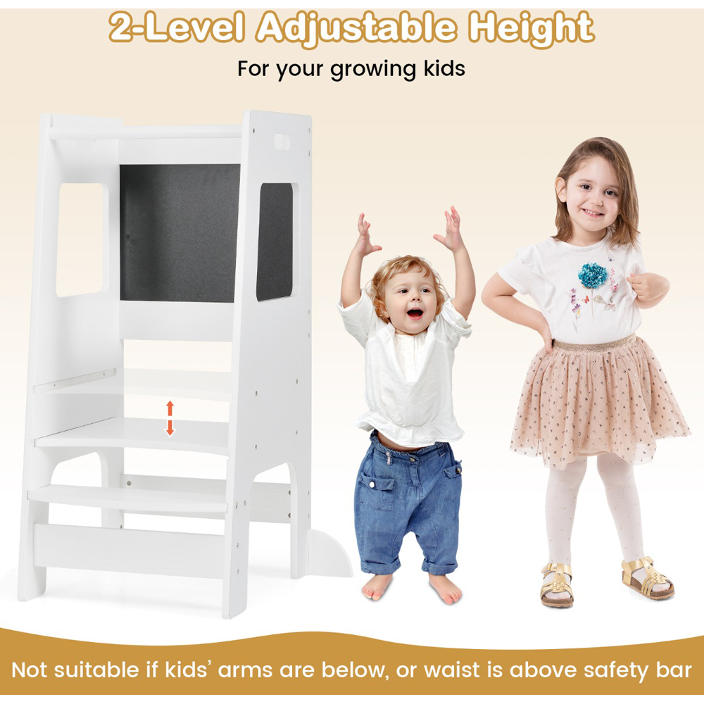 Costway White Adjustable Toddler Kitchen Step Stool with Activity Chalkboard Image 5