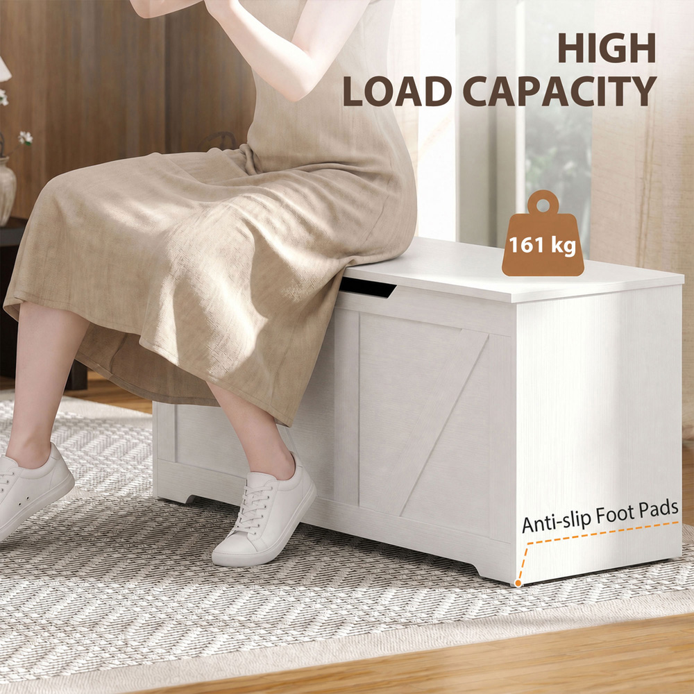 HOMCOM 127L White Storage Trunk with Safety Hinges Image 8
