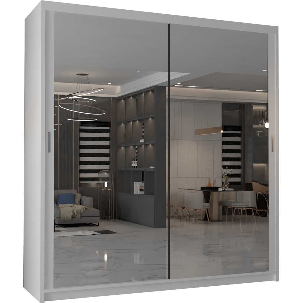 M N Furniture Modern Gala 2 Door White Mirrored Sliding Wardrobe 120cm Image 2