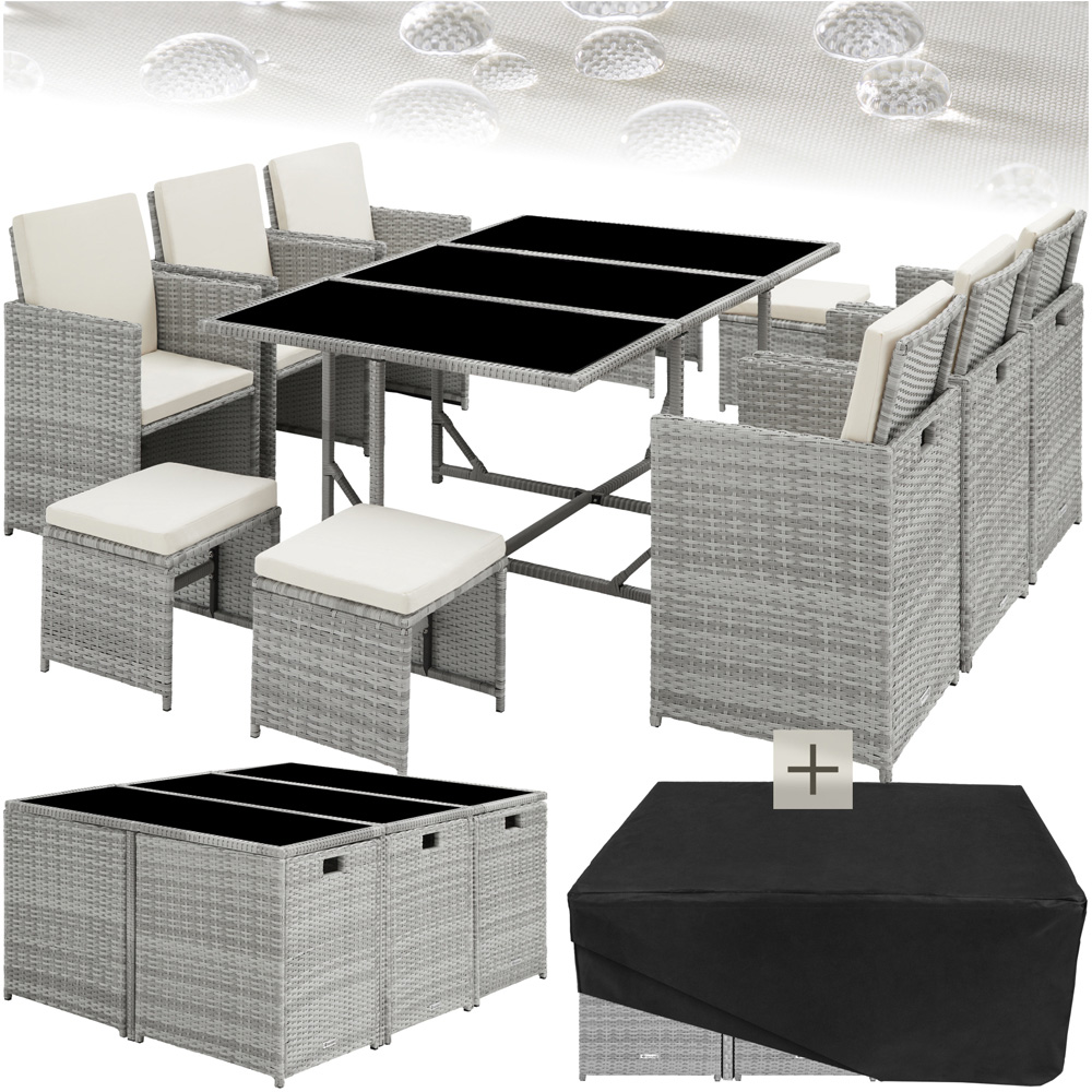 tectake Malaga 10 Seater Garden Dining Table with Rain Cover Light Grey Image 2