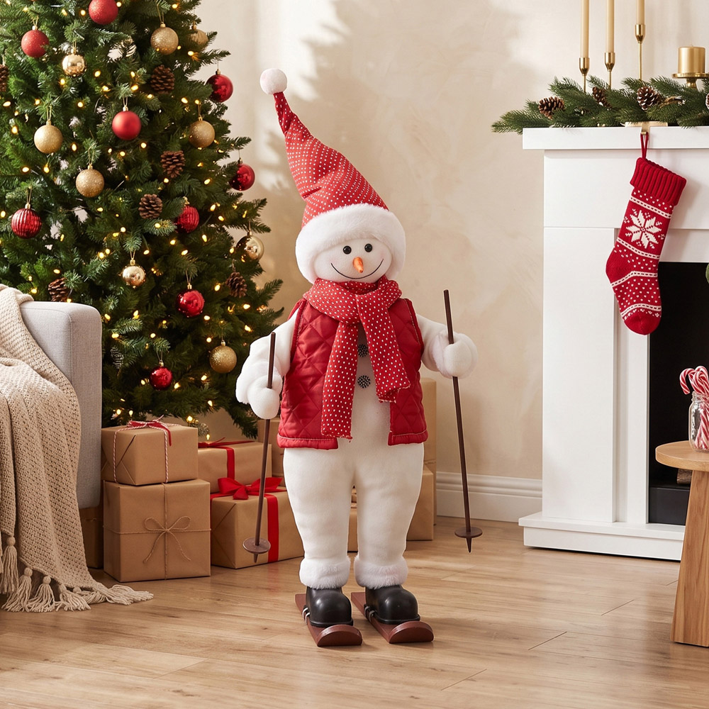 HOMCOM Singing and Skiing Santa Claus with Ski Board and Poles Christmas Decoration 2ft Image 2