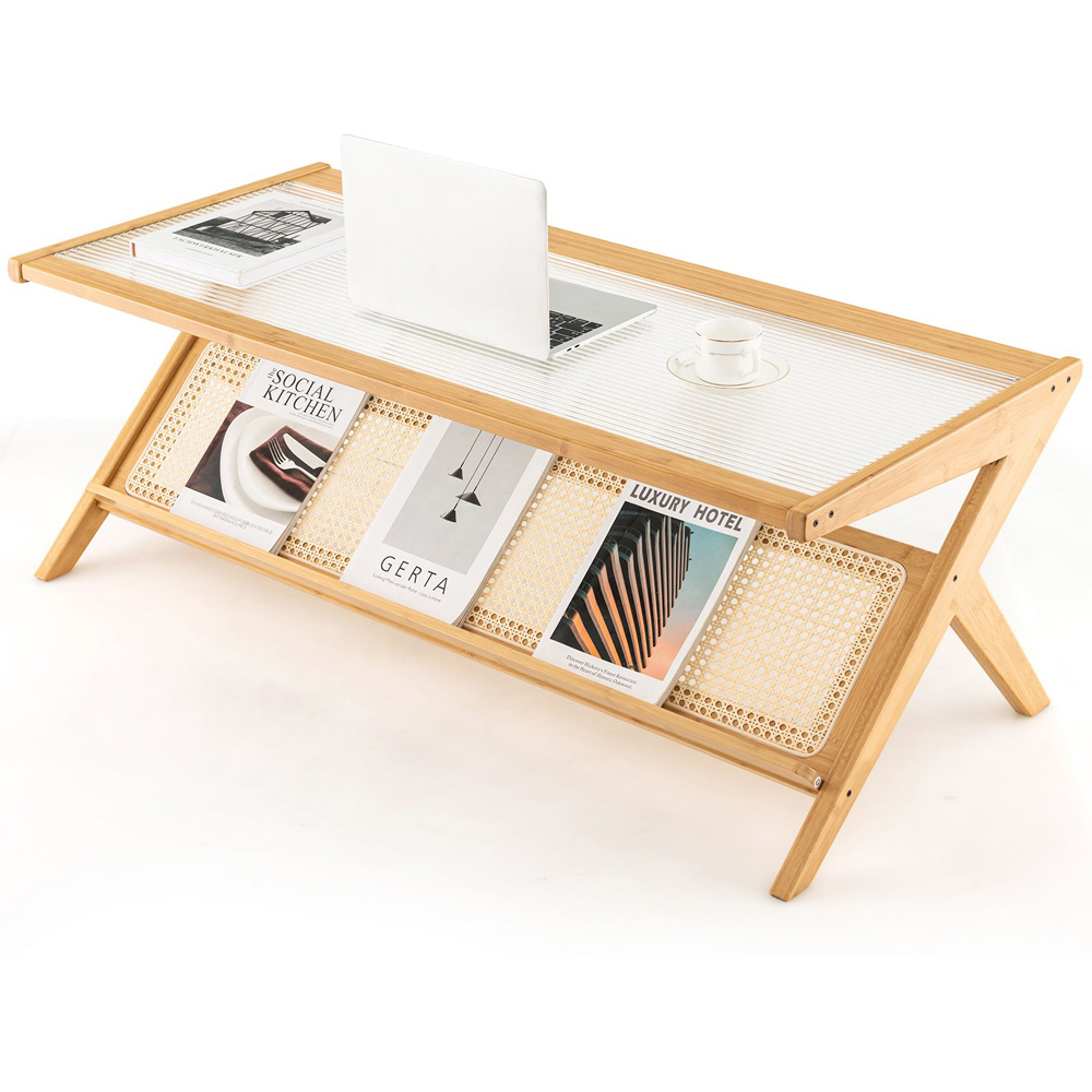 Costway Natural Bamboo Coffee Table Image 3