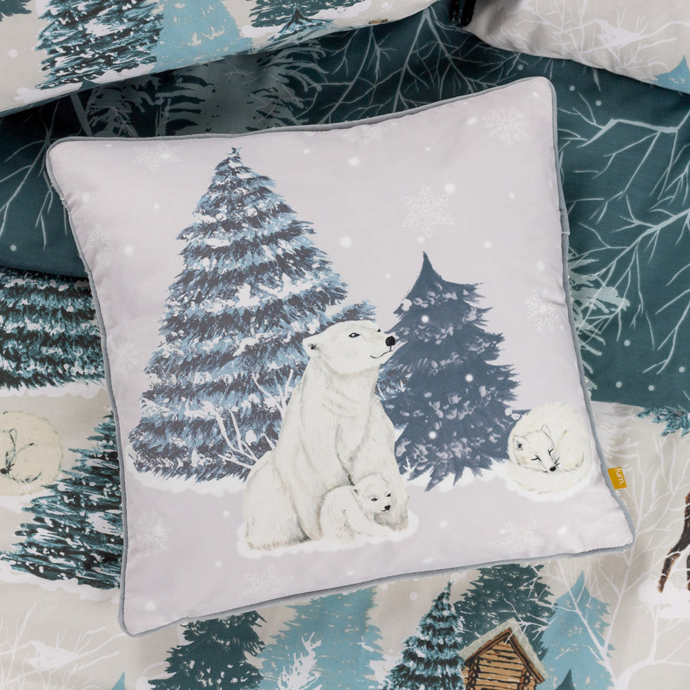 furn. Arcticus Blue Polar Bear Fleece Cushion Image 2
