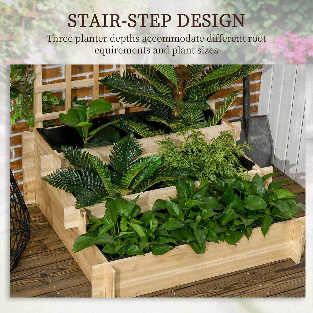 Outsunny 3-Tier Wooden Garden Planter with Trellis Image 5