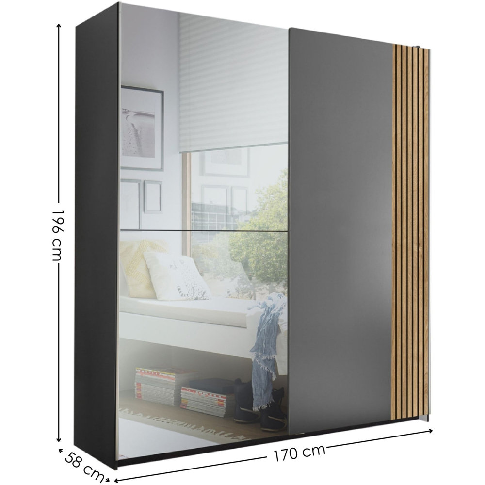 Julian Bowen Berno Light Oak and Dark Grey 2 Door Mirrored Sliding Wardrobe Image 9