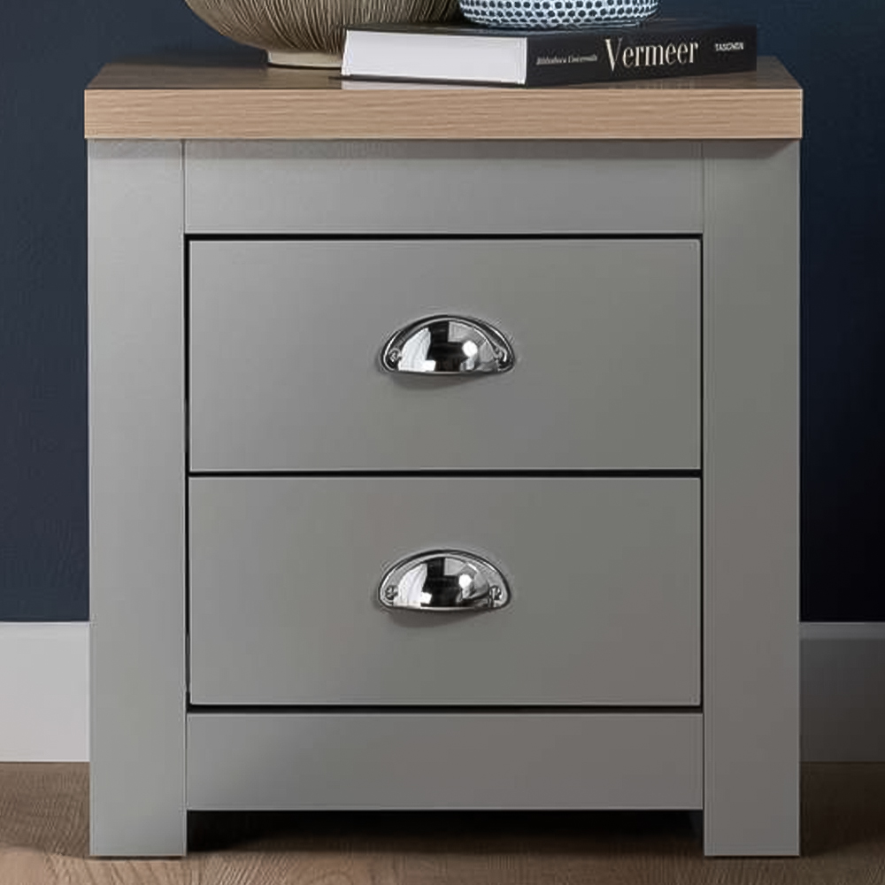 Highgate 2 Drawer Grey and Oak Bedside Table Image 1