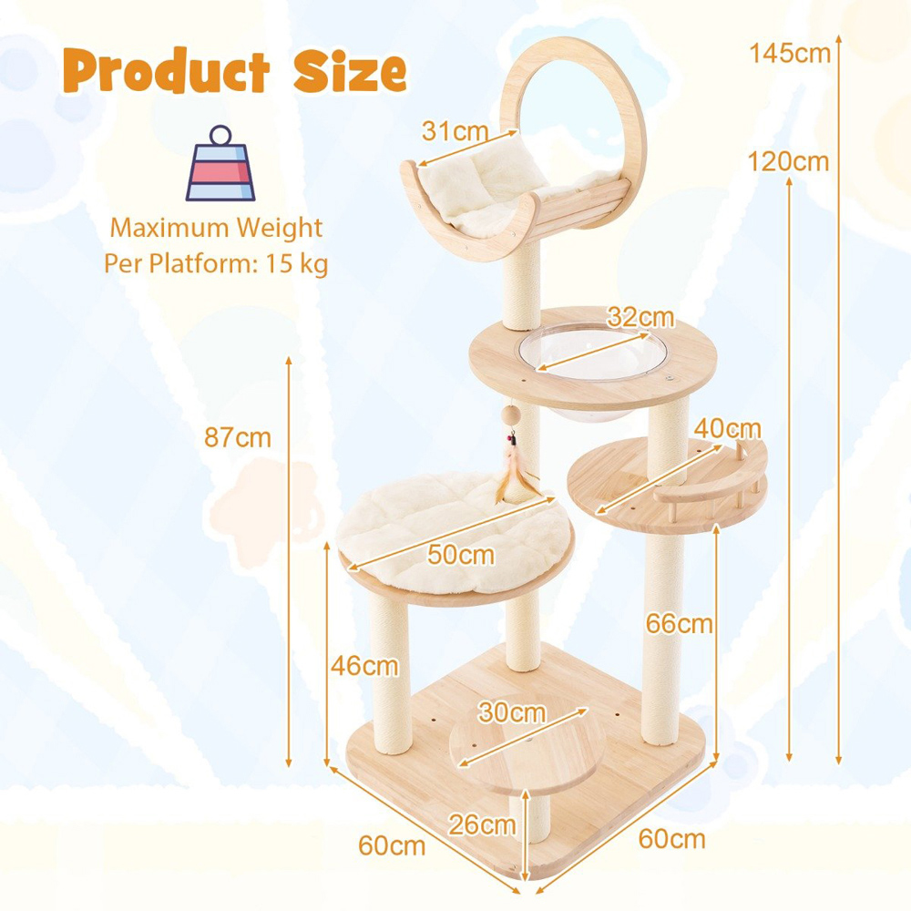 Costway 145cm 4 in 1 Sisal Rope Cat Tree Scratcher Image 7