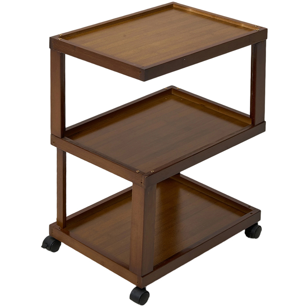 Living and Home 3-Tier Brown Bamboo Raised Edges Side Table with Lockable Castors Image 2