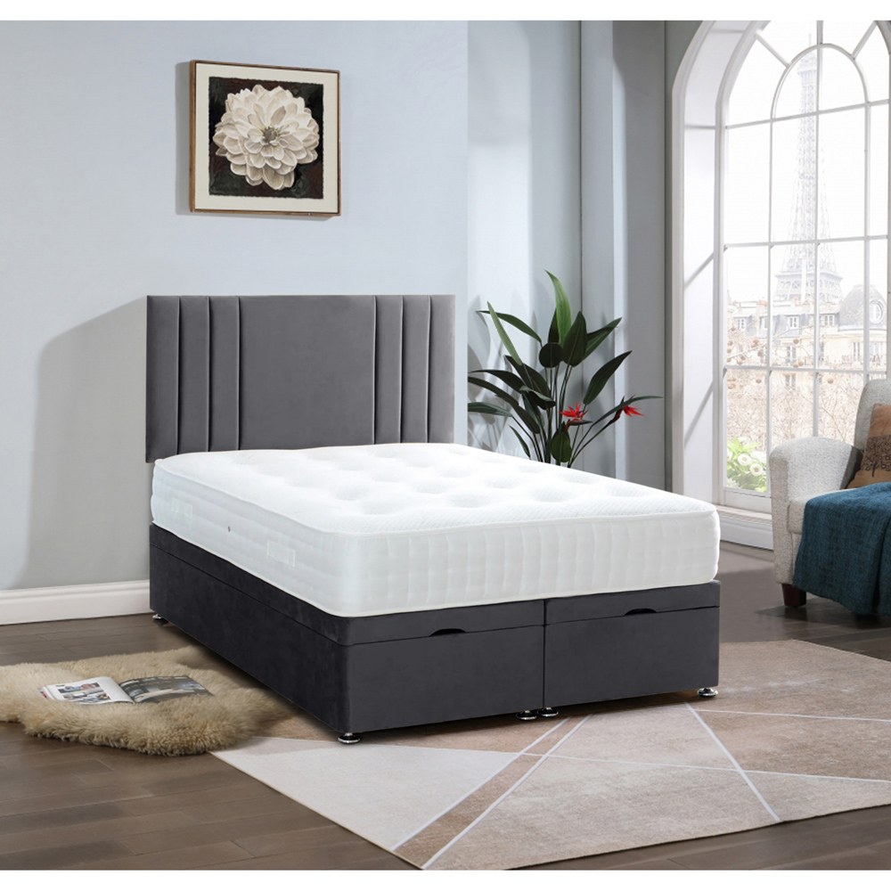 Eleganza Home Slumberlyn Super King Size Steel Plush Divan Ottoman Bed with Lined Headboard Image 2