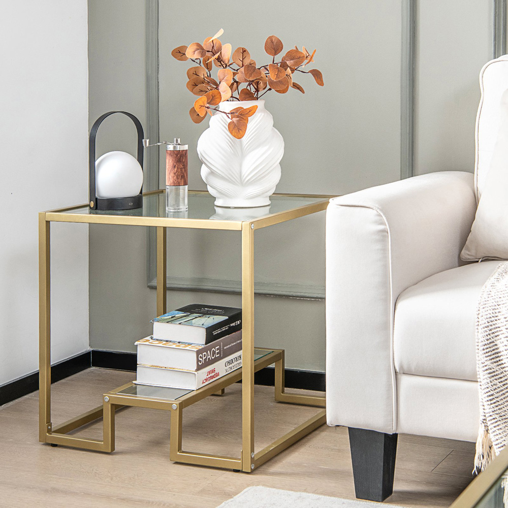 Costway Single Shelf Gold Tempered Glass Coffee Table Image 4