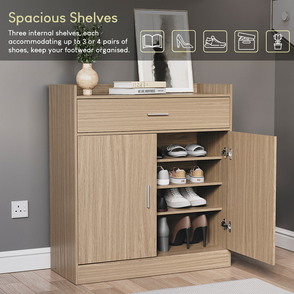 VIDA DESIGNS Dalby 2 Door Single Drawer Oak Shoe Cabinet Image 8