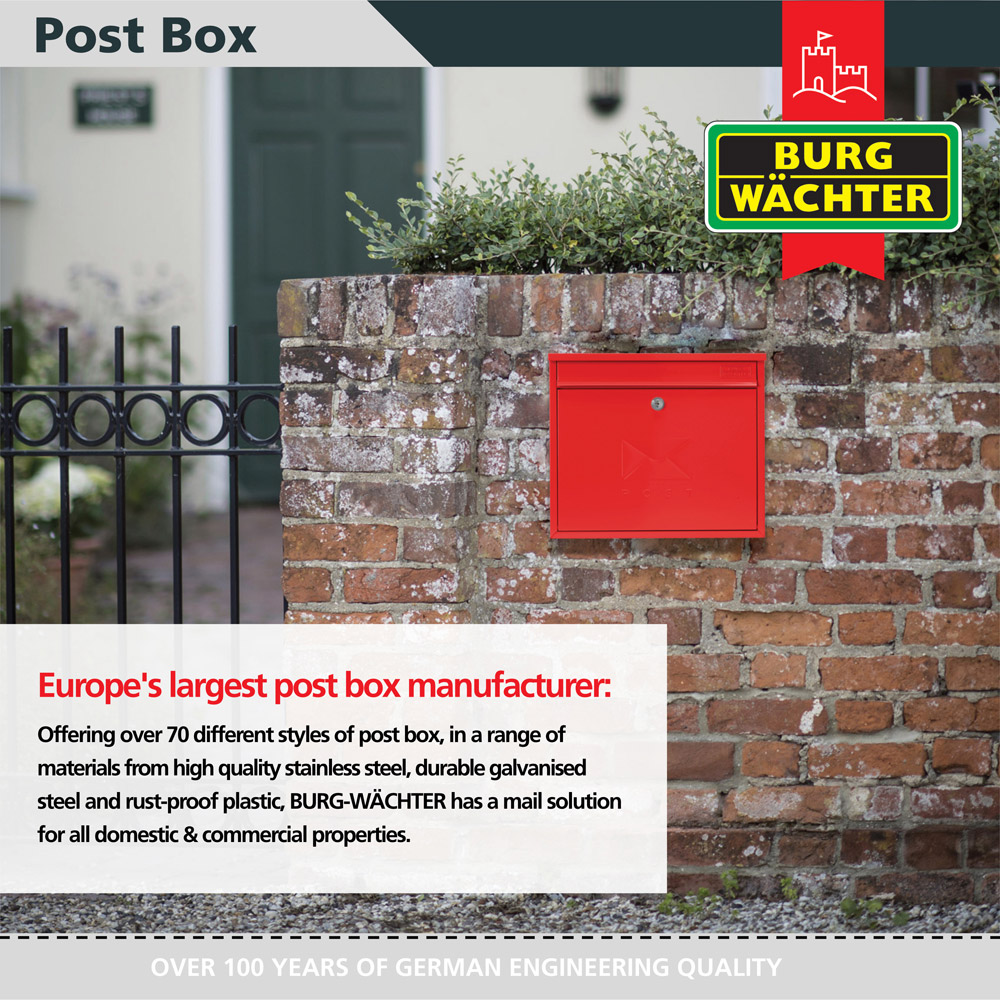 Burg-Wachter Red Elegance Wall Mounted Galvanised Steel Lockable Weatherproof Post Box - 36x31x10cm Image 5