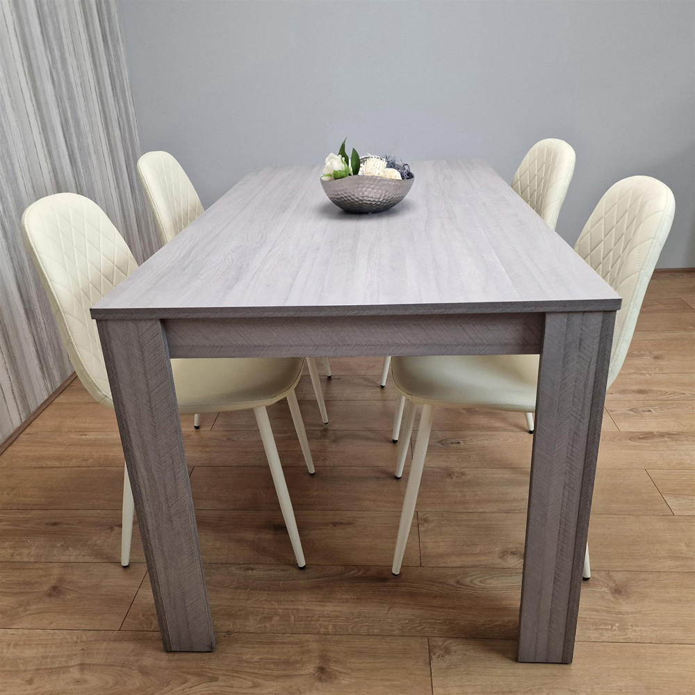 Portland Leather and Wood 4 Seater Dining Set Grey and Cream Image 3