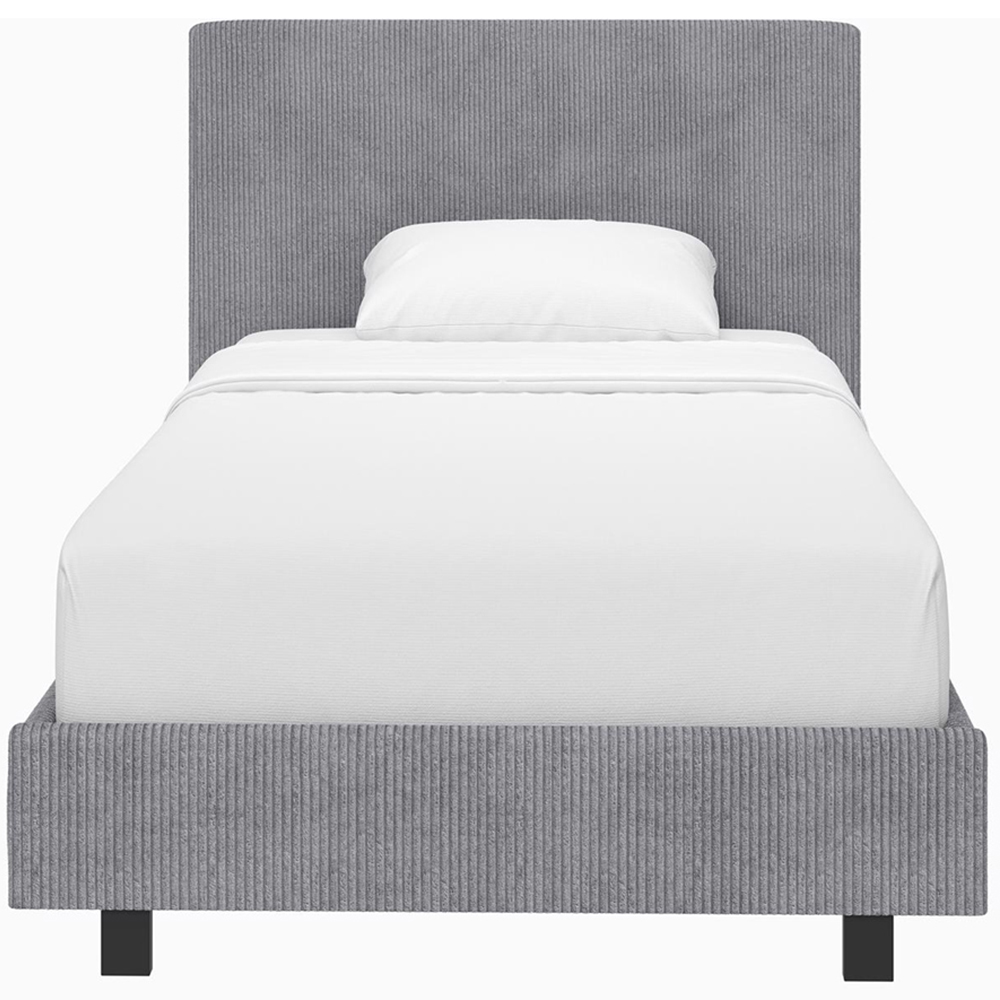 FWStyle Single Grey Upholstered Ribbed Linen Bed Frame Image 3