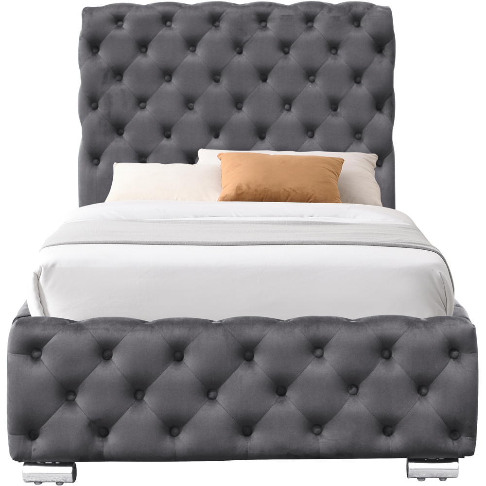 Comfy Living Single Grey Tufted Fabric Bed Frame Image 2