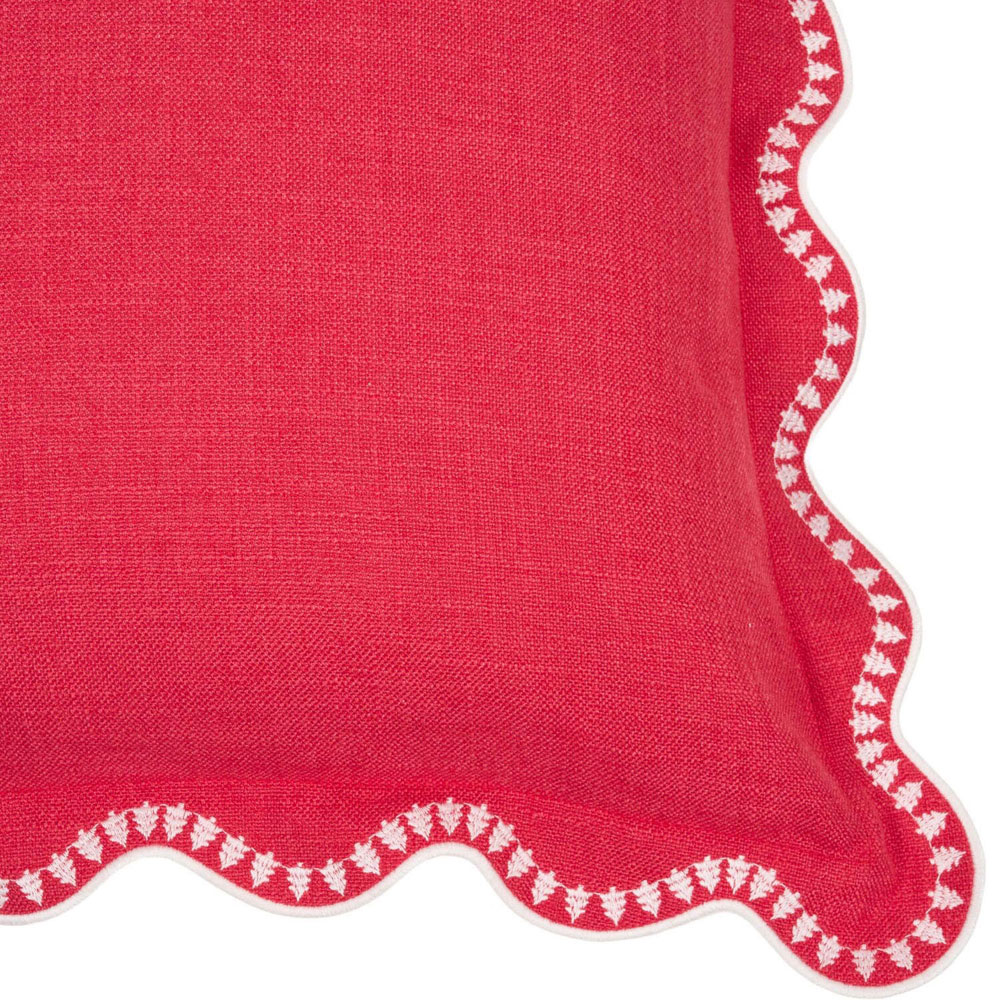 Christmas Tree Embroidered Scallop Cushion Red Image 4