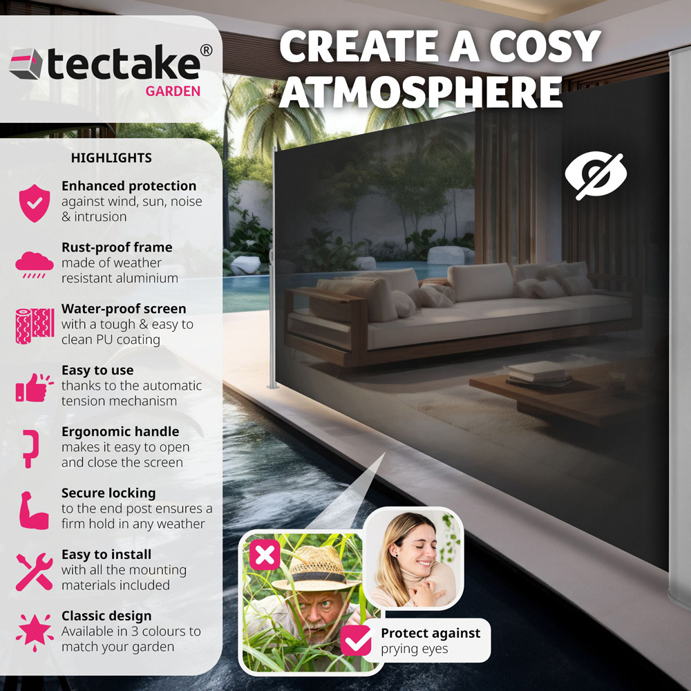 tectake Black Retractable Side Awning 1.8 x 3m Image 6