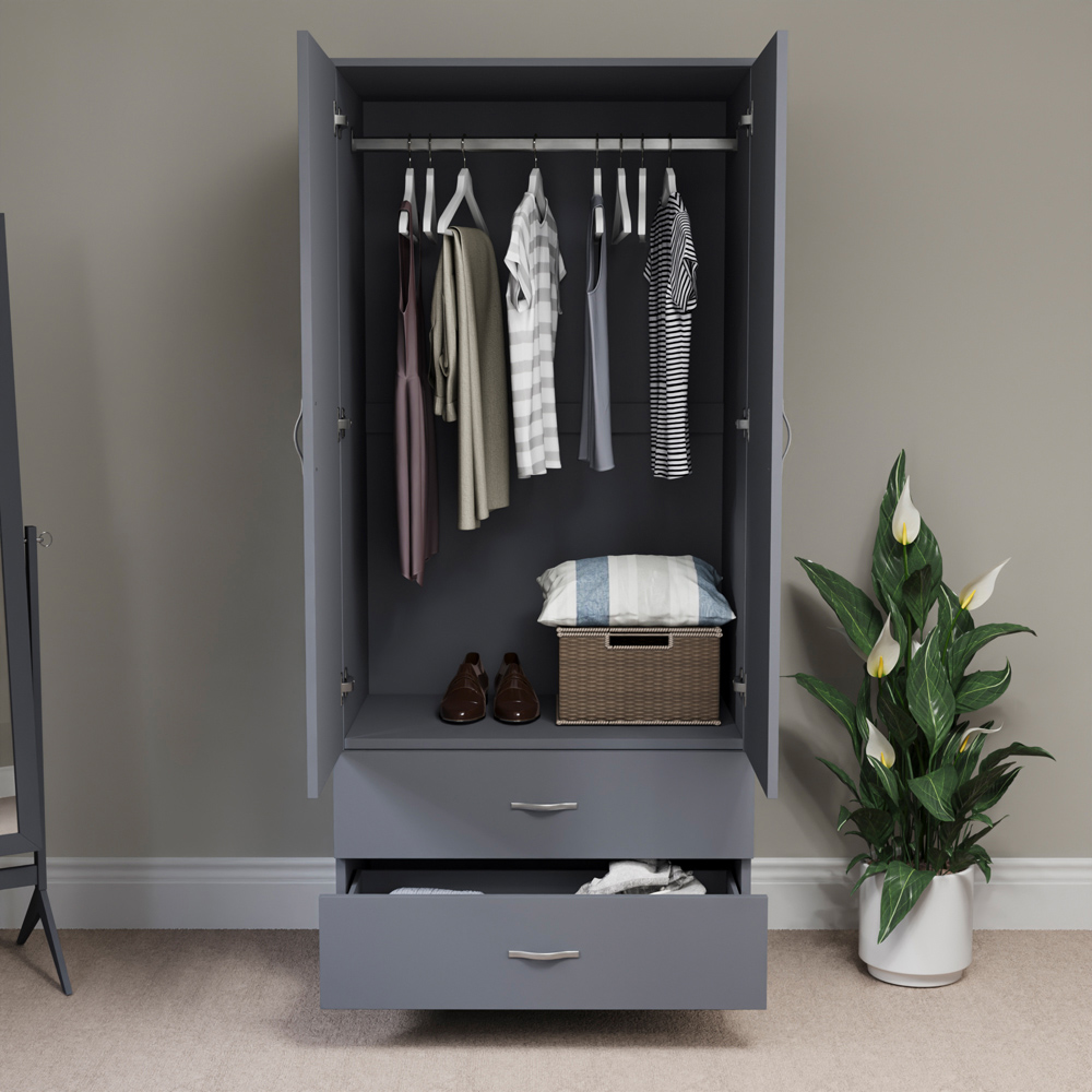 Vida Designs Riano 2 Door 2 Drawer Grey Wardrobe Image 5
