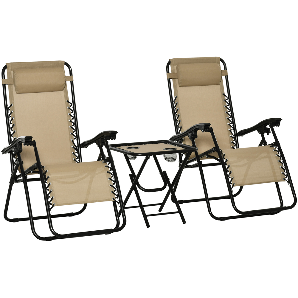Outsunny Set of 2 Beige Zero Gravity Folding Recliner Chair with Table Image 2