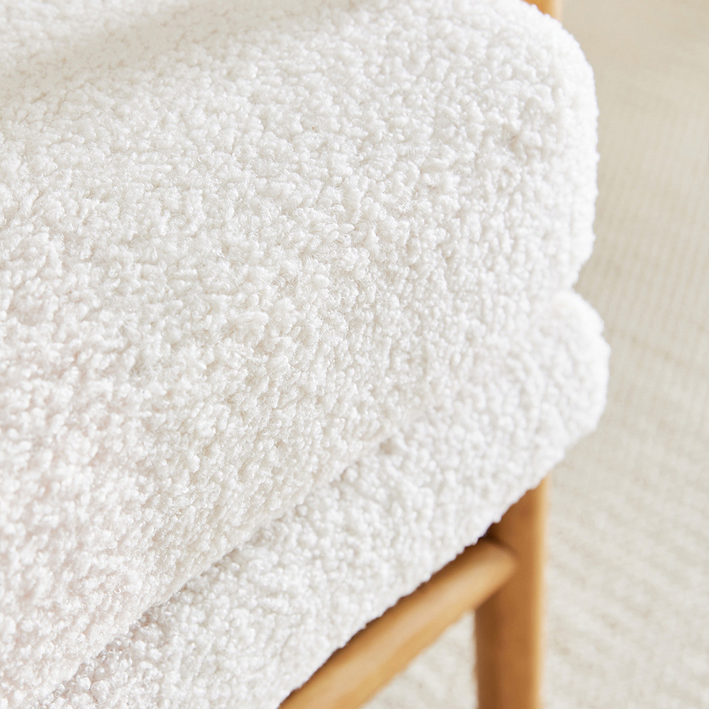 Living and Home White Teddy Bear Fur Wooden Armchair Image 5