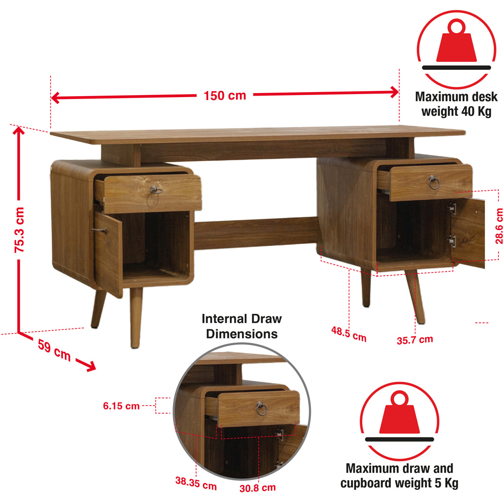TTAP Arezzo Wood and Walnut Finish 2 Door 2 Drawer Executive Office Computer Desk Image 7