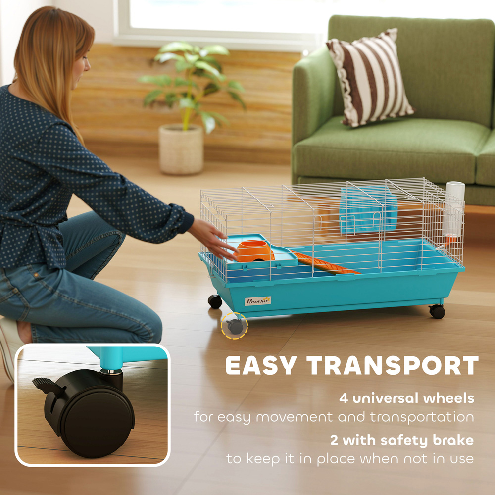 PawHut Small Animal Cage with Wheels and Water Bottle Image 4