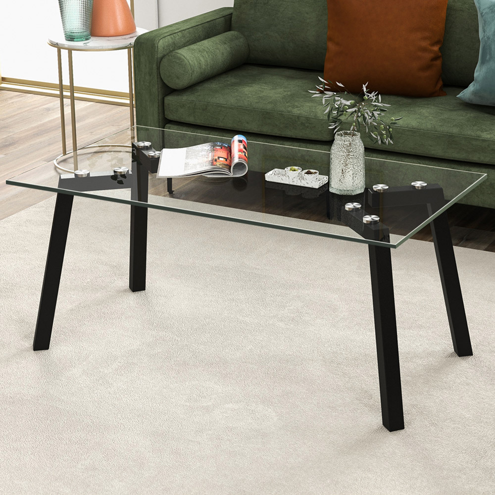 Costway Tempered Glass Coffee Table with Metal Legs Image 1