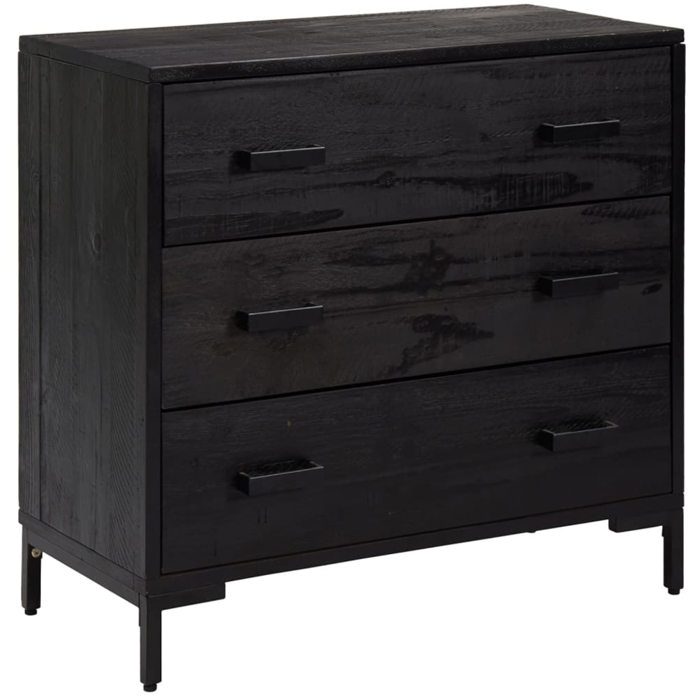 vidaXL 3 Drawer Black Solid Pinewood Chest of Drawers Image 2