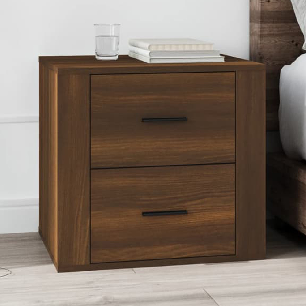 vidaXL 2 Drawer Brown Oak Bedside Table Image 1