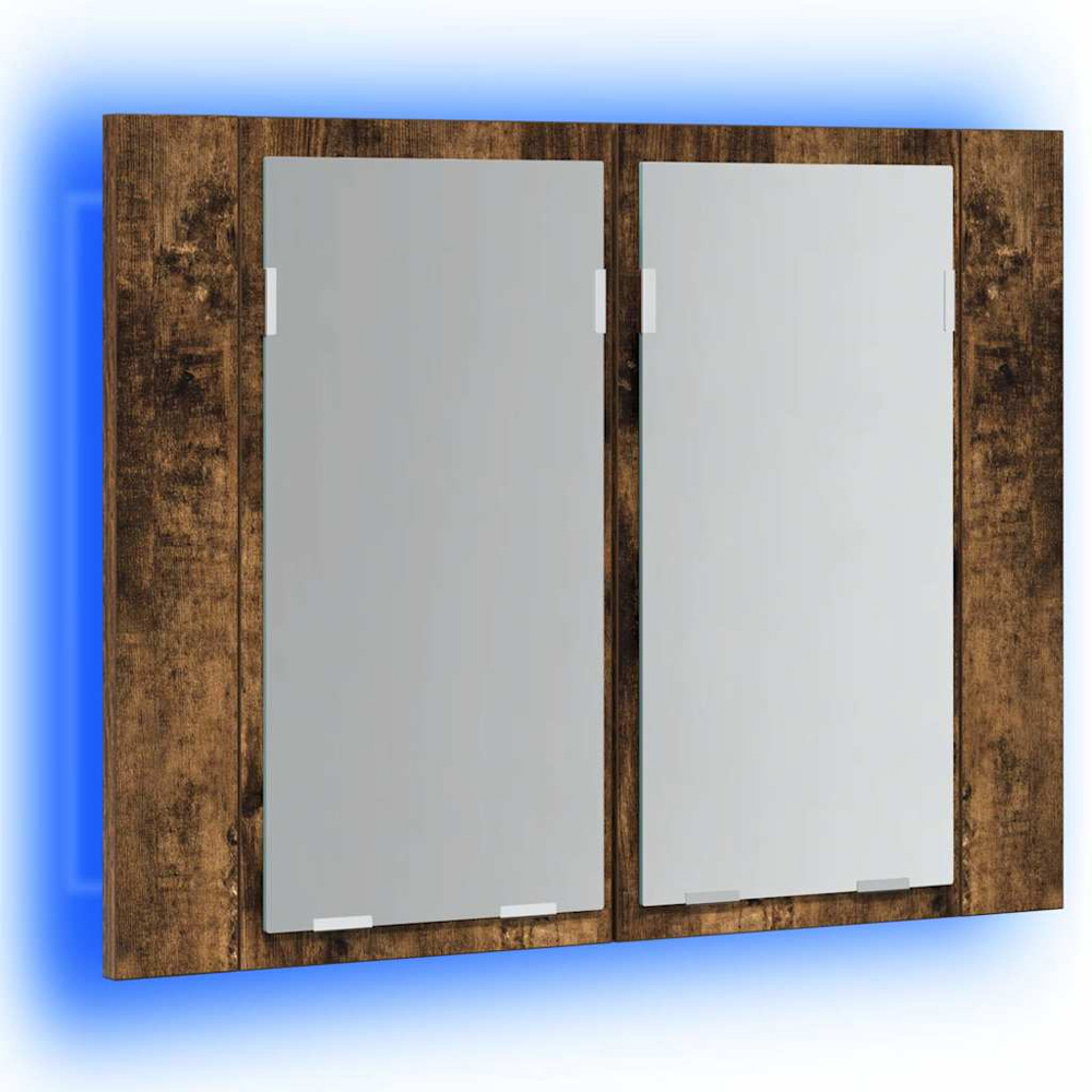 vidaXL 2 Door LED Mirror Smoked Oak Wooden Cabinet Image 6