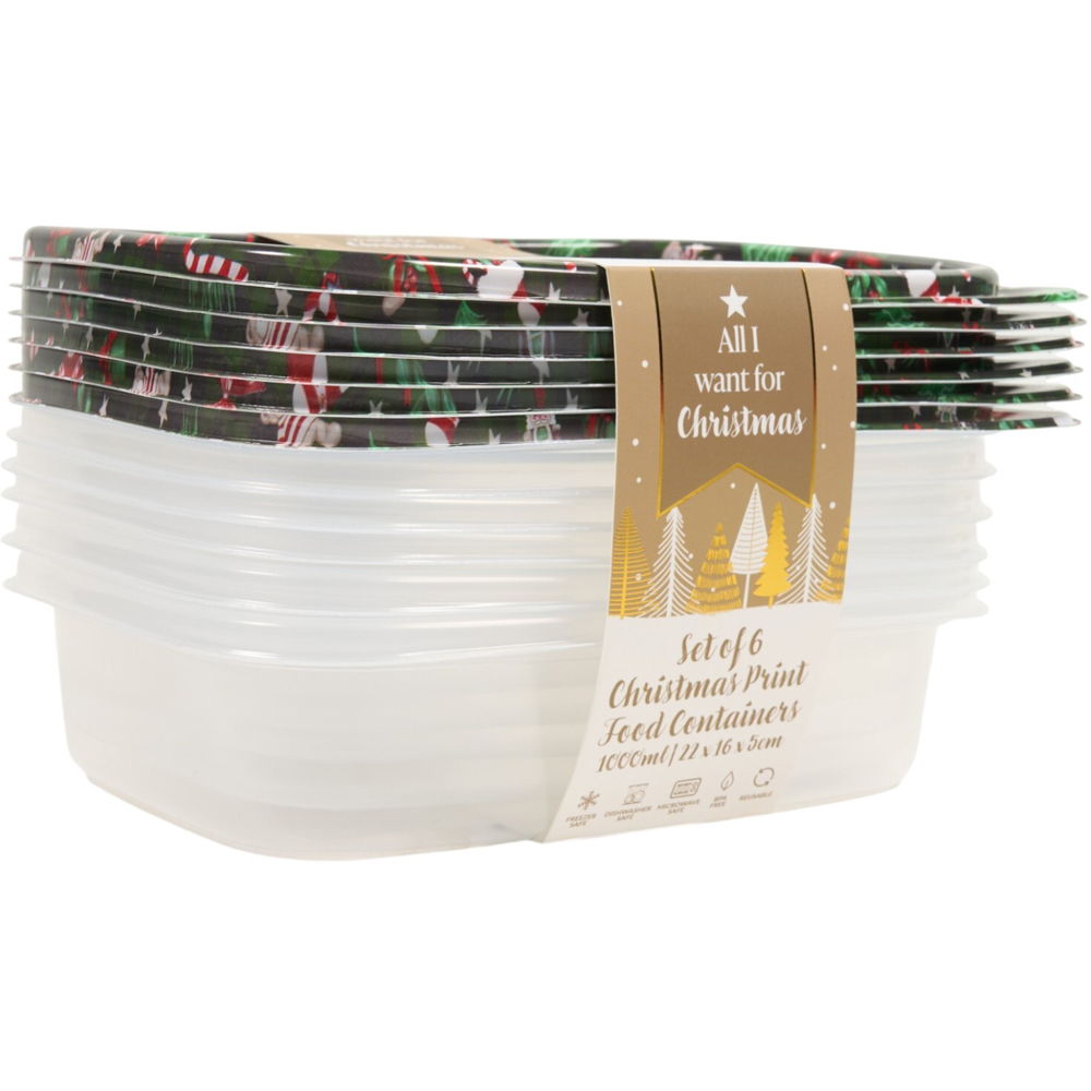 Pack of 6 Christmas Print Food Containers Image 6