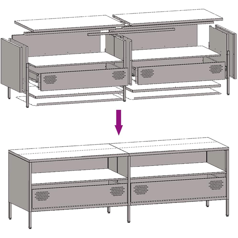 vidaXL 2 Drawer 2 Shelf Pink Steel Industrial Style TV Cabinet Image 9
