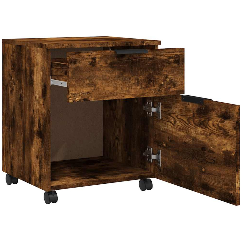 vidaXL Single Door Single Drawer Smoked Oak File Cabinet with Swivel Wheels Image 4
