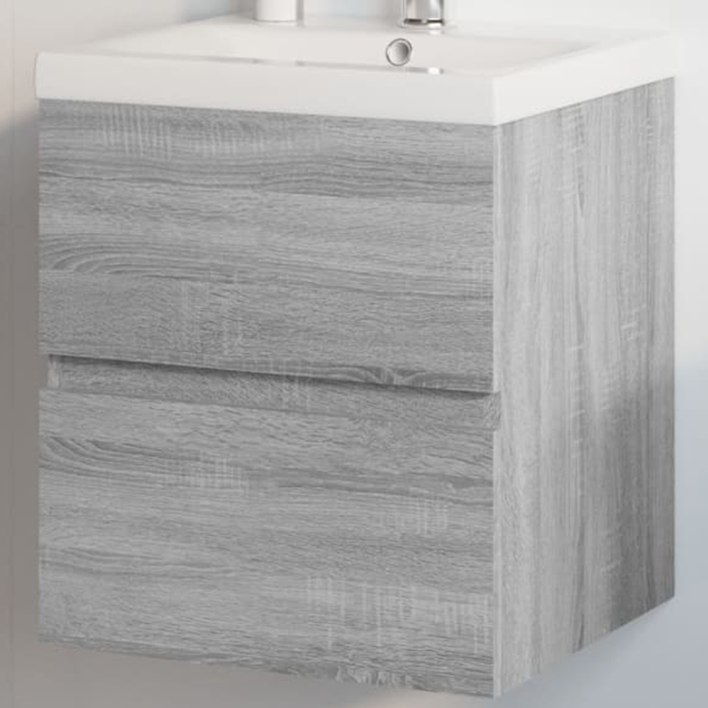 vidaXL 2 Drawer Grey Sonoma and White Sink Cabinet with Basin Image 1