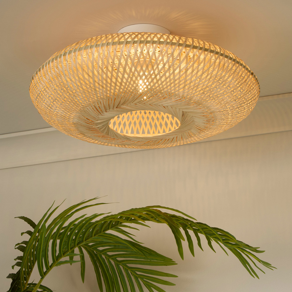 Lighting Collection Tusk Natural Bamboo Ceiling Flush Ceiling Light Image 2