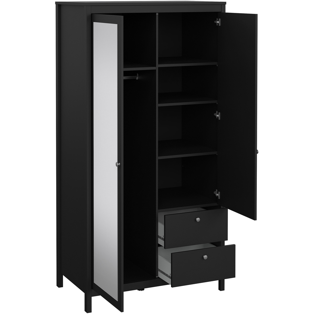 Florence Madrid 2 Door 2 Drawer Matt Black Wardrobe with Mirror Door Image 4