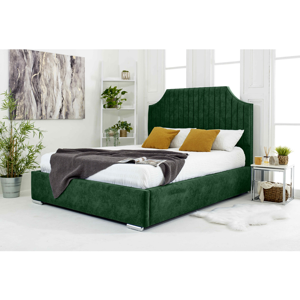 Eleganza Ascend King Size Green Plush Velvet Bed Frame with Lined Headboard Image 5