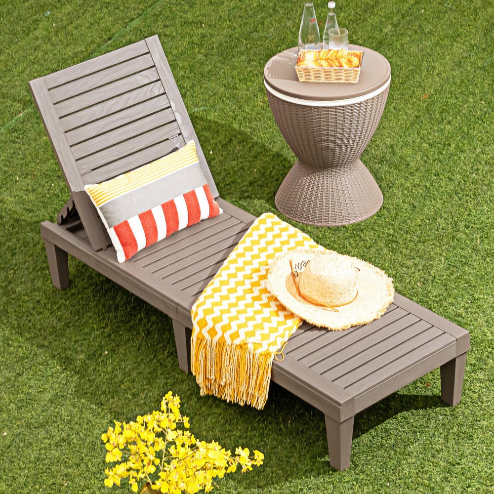 Costway Brown Adjustable Recliner Beach Lounger Image 3