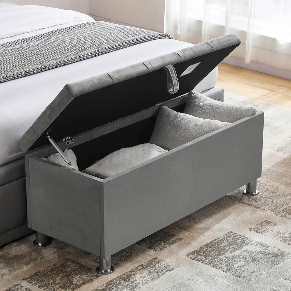 Vida Designs Valencia Light Grey Velvet Storage Ottoman Image 3
