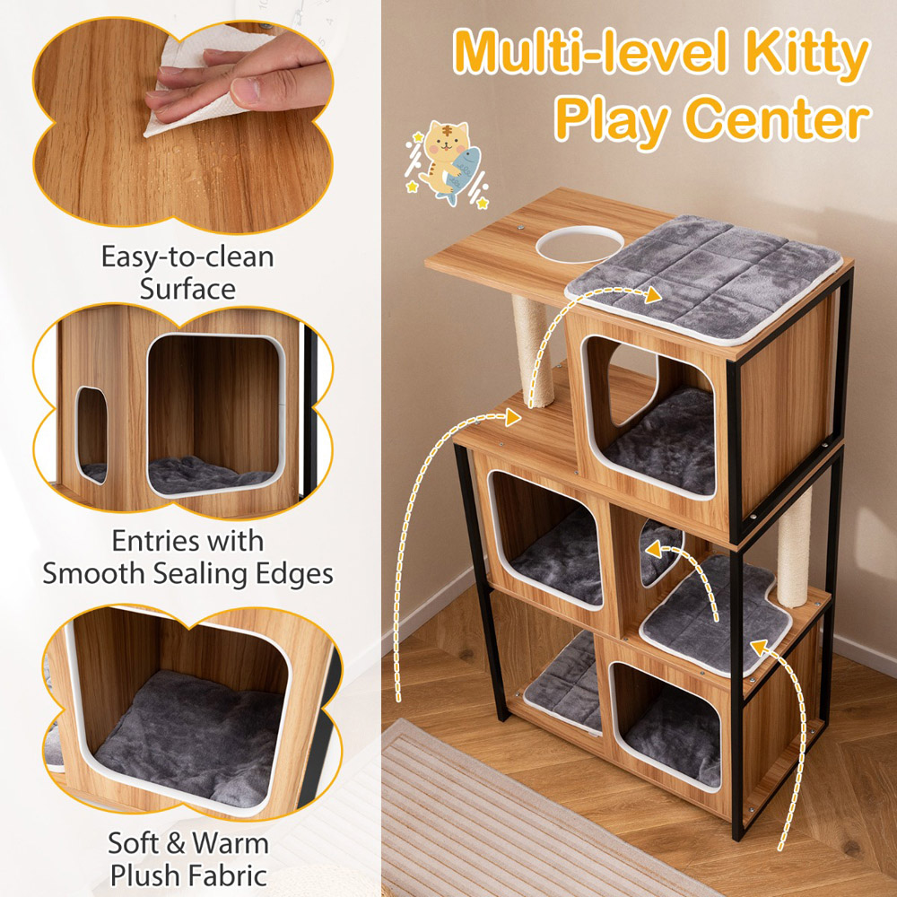 Costway Natural Cat Tree with Padded Top Perch Image 8
