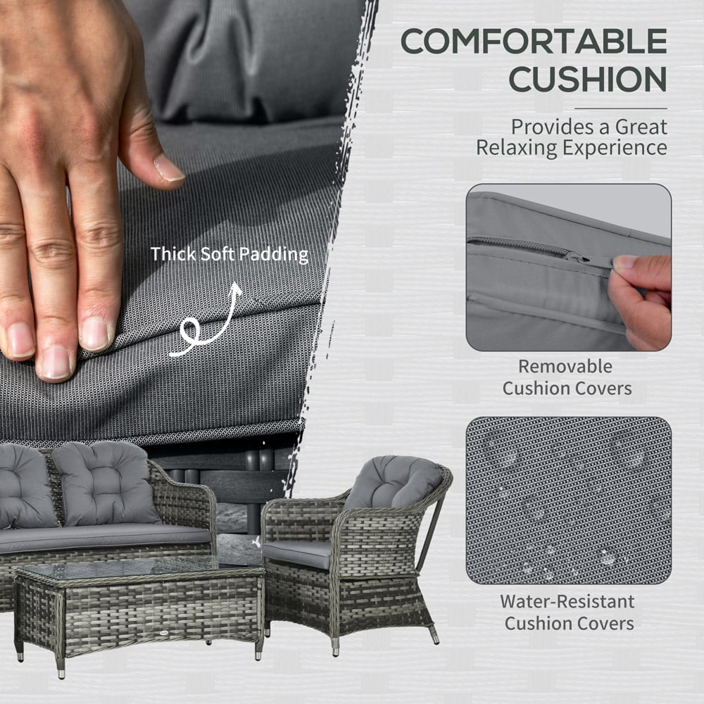Outsunny 4 Seater Grey Rattan Sofa Lounge Set Image 5