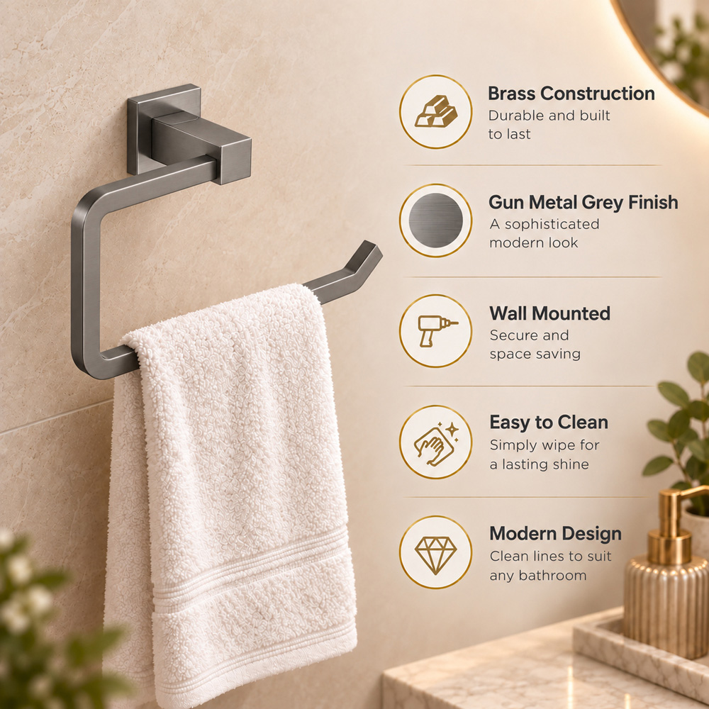 Go Bathrooms Froma Gunmetal Grey Wall-Mounted Towel Ring 229mm Image 4