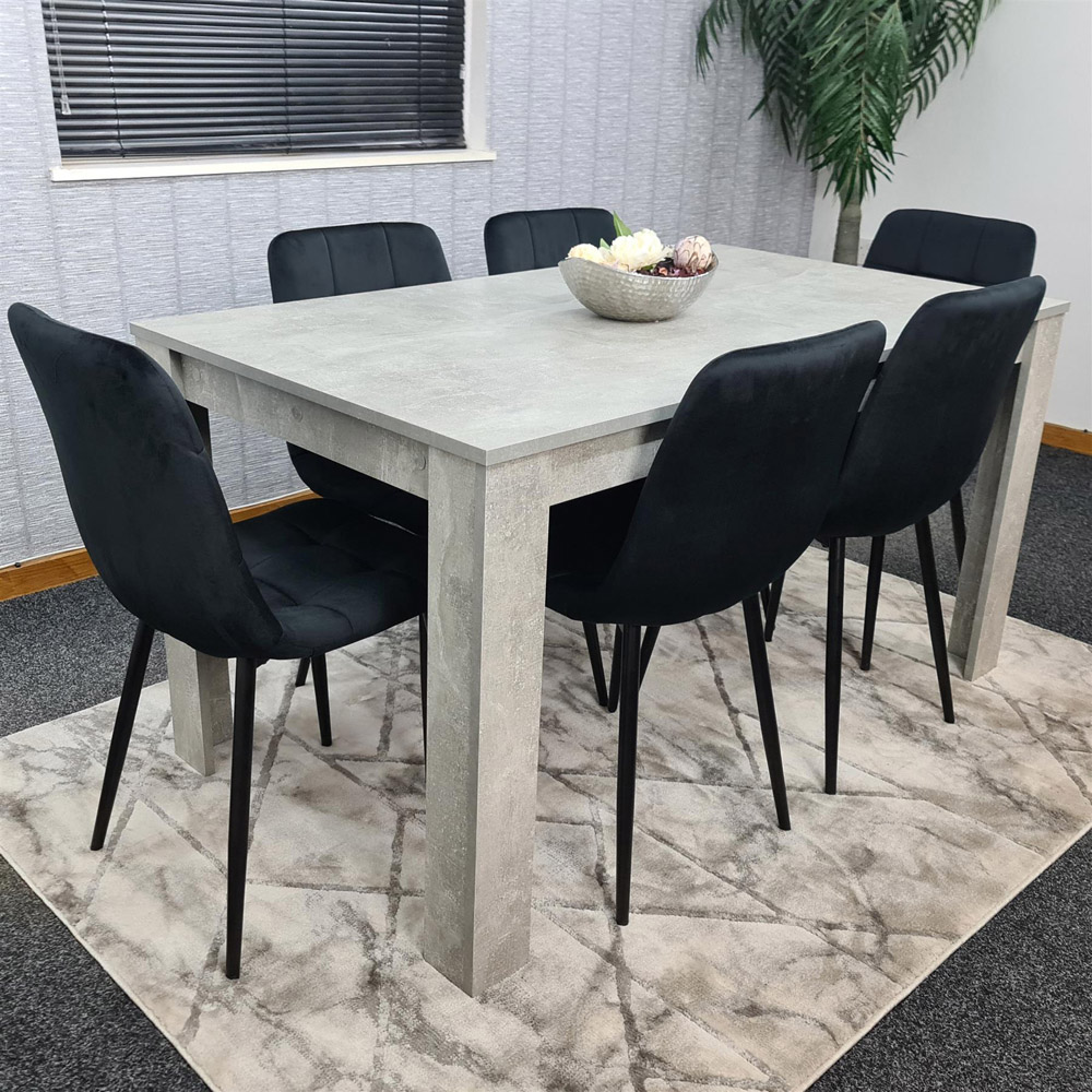 Portland Velvet 6 Seater Dining Set Stone Grey and Black Image 4