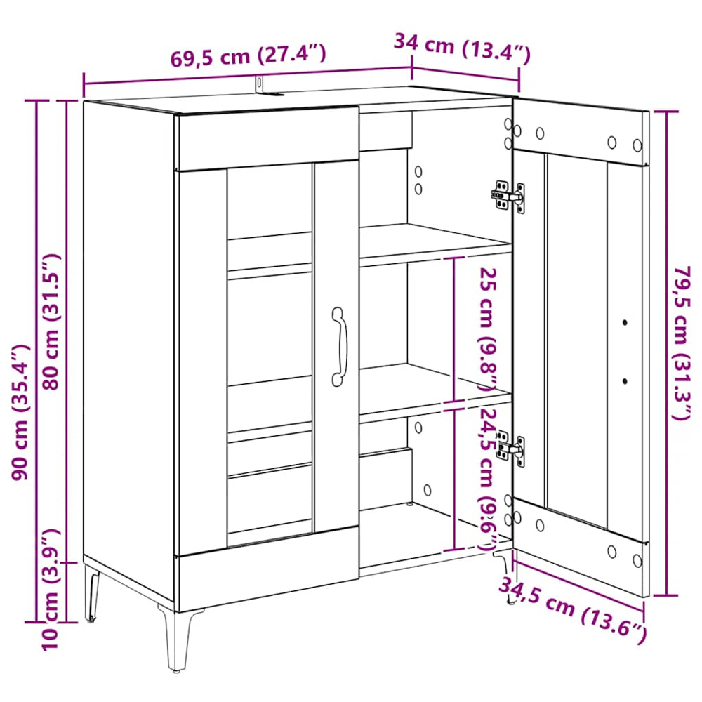 vidaXL 2 Glass Door White Sideboard Image 9