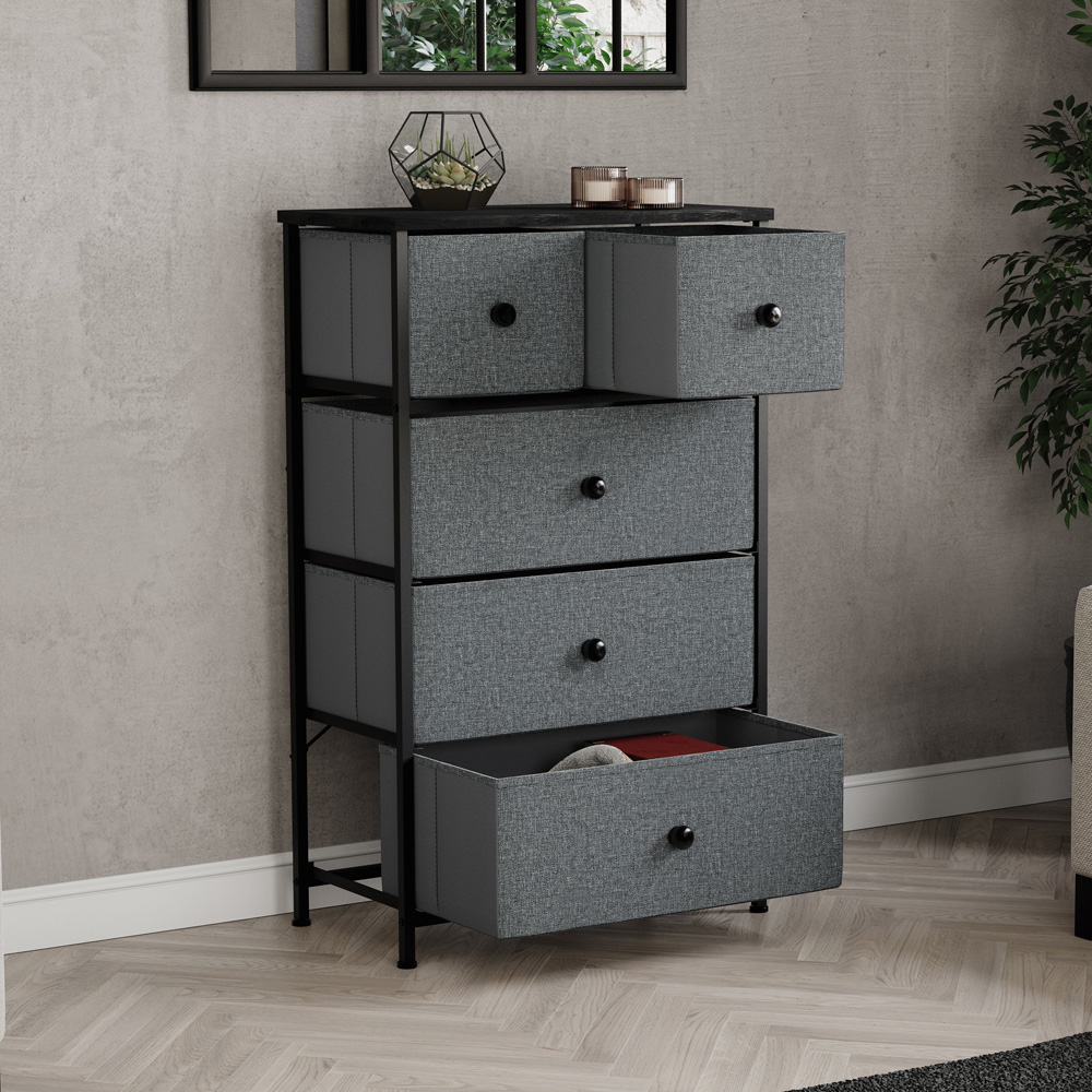 Vida Designs Chorley 5 Drawer Grey and Black Fabric Chest of Drawer Image 4