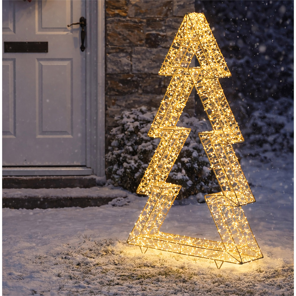 Xmas Haus 3600 Warm White Micro LED Gold Metal Christmas Tree Silhouette 50cm Image 2