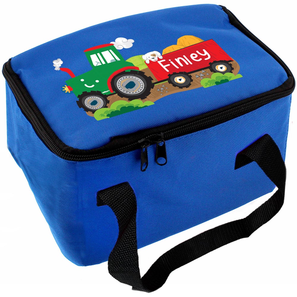 Personalised Memento Tractor Blue Lunch Bag Image 1