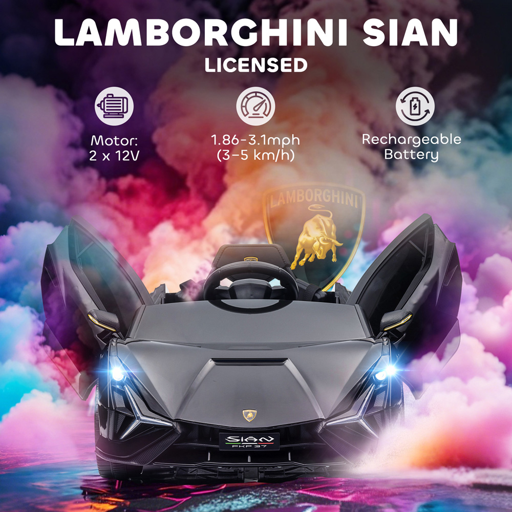 HOMCOM Kids Black Licensed Lamborghini SIAN Ride-On Electric Car with Remote Control 12V Image 5