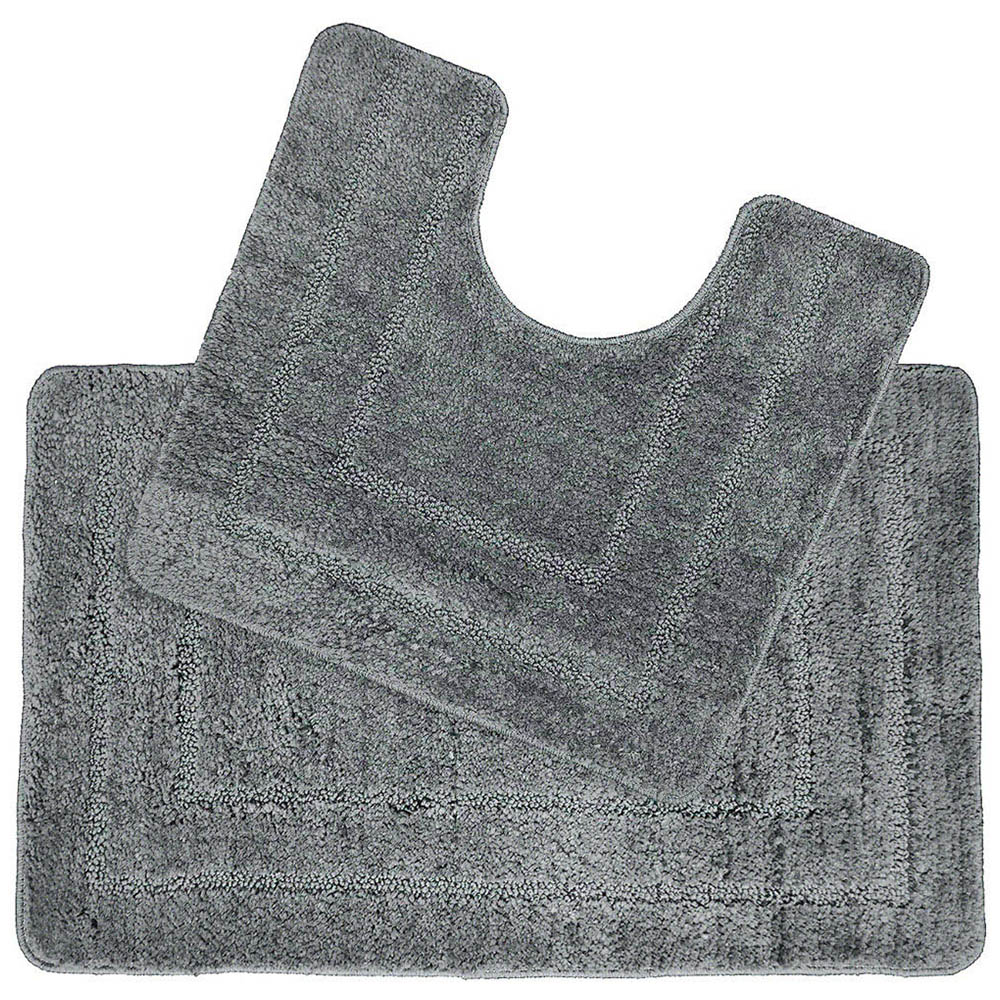Allure Bath Fashions 2 Piece Mid Grey Non Slip Bath and Pedestal Mat Set Image 1