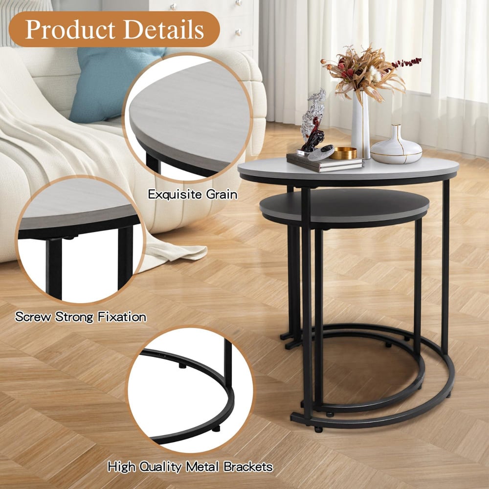 Alivio Grey Round Nesting Coffee Tables Set of 2 Image 5